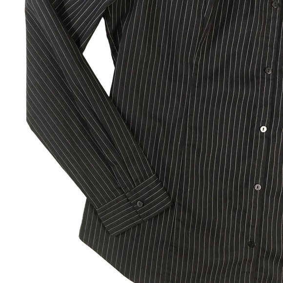 Worthington Women's 16T Button Up Dress Shirt Stripe Black Career Long Sleeves - Picture 2 of 10